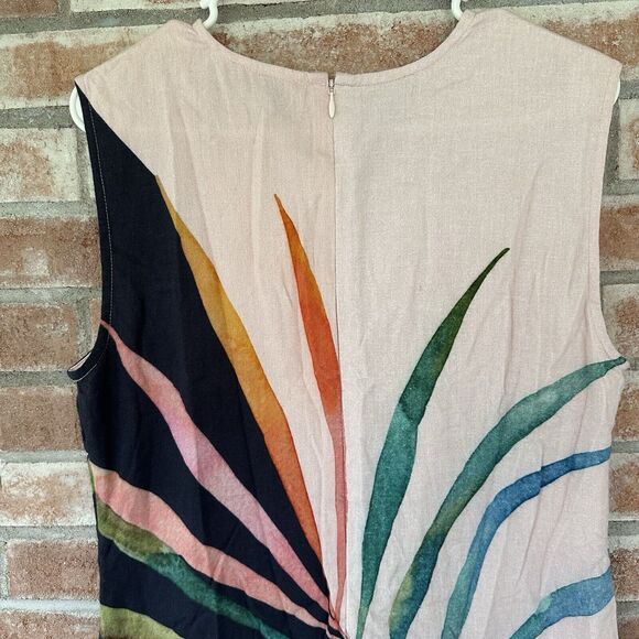 Conditions Apply Anthropologie Shift Mini Dress Linen Blend Palm Size Medium - Picture 10 of 11